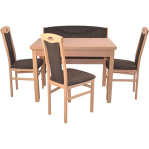 Essgruppe HOFMANN LIVING AND MORE 5tlg. Tischgruppe Sitzmöbel-Sets Gr. B/H/T: 45 cm x 95 cm x 48 cm, Stoff, Ansteckplatten, braun (schoko, schoko, buche, nachbildung) Essgruppen Stühle montiert