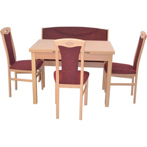 Essgruppe HOFMANN LIVING AND MORE 5tlg. Tischgruppe Sitzmöbel-Sets Gr. B/H/T: 45 cm x 95 cm x 48 cm, Stoff, Ansteckplatten, rot (bordeau x, bordeau buche, nachbildung) Essgruppen Stühle montiert
