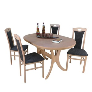 Essgruppe HOFMANN LIVING AND MORE 5tlg. Tischgruppe Sitzmöbel-Sets Gr. B/H/T: 45 cm x 95 cm x 48 cm, Stoff, Einlegeplatte, braun (schoko, schoko, buche, nachbildung) Essgruppen Stühle montiert
