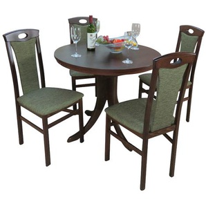 Essgruppe HOFMANN LIVING AND MORE 5tlg. Tischgruppe Sitzmöbel-Sets Gr. B/H/T: 45 cm x 95 cm x 48 cm, Stoff, Einlegeplatte, grün (olive, olive, nussbaum, nachbildung) Essgruppen