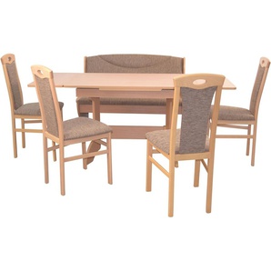 Essgruppe HOFMANN LIVING AND MORE 6tlg. Tischgruppe Sitzmöbel-Sets Gr. B/H/T: 45 cm x 95 cm x 48 cm, Stoff, Ansteckplatten, braun (cappuccino, cappuccino, buche, nachbildung) Essgruppen Stühle montiert
