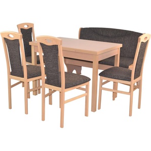 Essgruppe HOFMANN LIVING AND MORE 6tlg. Tischgruppe Sitzmöbel-Sets Gr. B/H/T: 45 cm x 95 cm x 48 cm, Stoff, Ansteckplatten, braun (schoko, schoko, buche, nachbildung) Essgruppen Stühle montiert
