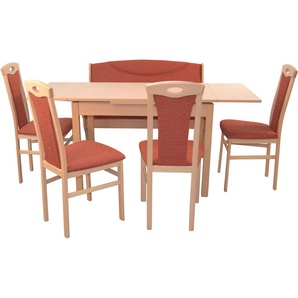 Essgruppe HOFMANN LIVING AND MORE 6tlg. Tischgruppe Sitzmöbel-Sets Gr. B/H/T: 45 cm x 95 cm x 48 cm, Stoff, Ansteckplatten, orange (terra, terra, buche, nachbildung) Essgruppen Stühle montiert