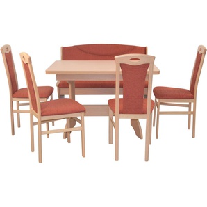 Essgruppe HOFMANN LIVING AND MORE 6tlg. Tischgruppe Sitzmöbel-Sets Gr. B/H/T: 45 cm x 95 cm x 48 cm, Stoff, Ansteckplatten, orange (terra, terra, buche, nachbildung) Essgruppen Stühle montiert