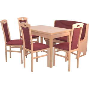 Essgruppe HOFMANN LIVING AND MORE 6tlg. Tischgruppe Sitzmöbel-Sets Gr. B/H/T: 45 cm x 95 cm x 48 cm, Stoff, Ansteckplatten, rot (bordeau x, bordeau buche, nachbildung) Essgruppen Stühle montiert