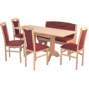 Essgruppe HOFMANN LIVING AND MORE 6tlg. Tischgruppe Sitzmöbel-Sets Gr. B/H/T: 45 cm x 95 cm x 48 cm, Stoff, Ansteckplatten, rot (bordeau x, bordeau buche, nachbildung) Essgruppen Stühle montiert