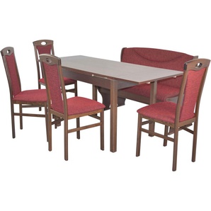 Essgruppe HOFMANN LIVING AND MORE 6tlg. Tischgruppe Sitzmöbel-Sets Gr. B/H/T: 45 cm x 95 cm x 48 cm, Stoff, Ansteckplatten, rot (bordeau x, bordeau nussbaum, nachbildung) Essgruppen Stühle montiert