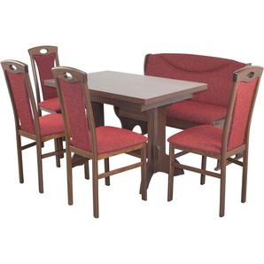 Essgruppe HOFMANN LIVING AND MORE 6tlg. Tischgruppe Sitzmöbel-Sets Gr. B/H/T: 45 cm x 95 cm x 48 cm, Stoff, Ansteckplatten, rot (bordeau x, bordeau nussbaum, nachbildung) Essgruppen Stühle montiert