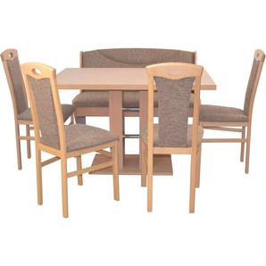 Essgruppe HOFMANN LIVING AND MORE 6tlg. Tischgruppe Sitzmöbel-Sets Gr. B/H/T: 45 cm x 95 cm x 48 cm, Stoff, braun (cappuccino, cappuccino, buche, nachbildung) Essgruppen Stühle montiert
