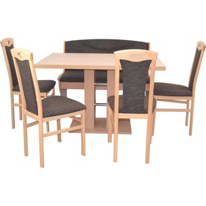 Essgruppe HOFMANN LIVING AND MORE 6tlg. Tischgruppe Sitzmöbel-Sets Gr. B/H/T: 45 cm x 95 cm x 48 cm, Stoff, braun (schoko, schoko, buche, nachbildung) Essgruppen Stühle montiert