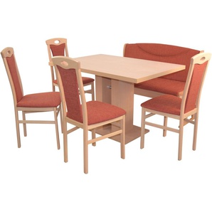 Essgruppe HOFMANN LIVING AND MORE 6tlg. Tischgruppe Sitzmöbel-Sets Gr. B/H/T: 45 cm x 95 cm x 48 cm, Stoff, orange (terra, terra, buche, nachbildung) Essgruppen Stühle montiert