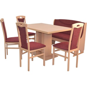 Essgruppe HOFMANN LIVING AND MORE 6tlg. Tischgruppe Sitzmöbel-Sets Gr. B/H/T: 45 cm x 95 cm x 48 cm, Stoff, rot (bordeau x, bordeau buche, nachbildung) Essgruppen Stühle montiert