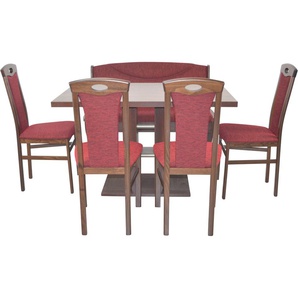 Essgruppe HOFMANN LIVING AND MORE 6tlg. Tischgruppe Sitzmöbel-Sets Gr. B/H/T: 45 cm x 95 cm x 48 cm, Stoff, rot (bordeau x, bordeau nussbaum, nachbildung) Essgruppen Stühle montiert