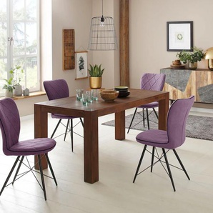 Essgruppe HOME AFFAIRE Gimbi Sitzmöbel-Sets Gr. B/H/T: 180 cm x 74 cm x 90 cm, Webstoff, ohne Armlehne, lila (akazie, lila) Essgruppen bestehend aus 1 Esstisch Holz und 4 Stühlen mit Webstoff Bezug