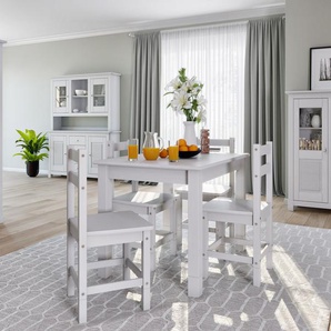 Essgruppe HOME AFFAIRE Rauna Sitzmöbel-Sets Gr. B/H/T: 140 cm x 75 cm x 80 cm, weiss, weiß (weiß, weiß) Essgruppen Aus massiver Kiefer, 5-teiliges Set