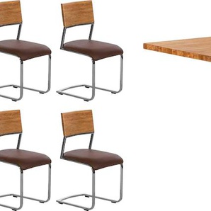 Essgruppe HOME AFFAIRE Sitzmöbel-Sets Gr. B: 160 cm, 5tlg./ Tisch 160x90 cm, braun (eiche, braun) Essgruppen Sitzmöbel-Sets bestehend aus dem Tisch »Ranger« und den Stühlen »Aurea«