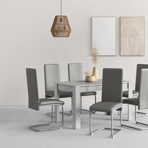 Essgruppe HOMEXPERTS Nitro Sitzmöbel-Sets Gr. B: 140 cm, grau (beton, optik, grau) Essgruppen Tisch - Breite 140 cm + 6 Stühle