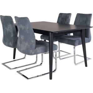 Essgruppe HOMEXPERTS Odense Sitzmöbel-Sets Gr. B/H: 47 cm x 95,9 cm, Microfaser, Tischbreite 150 + Extraplatten zum Tisch, blau (blau, schwarz) Essgruppen mit ausziehbarem Tisch