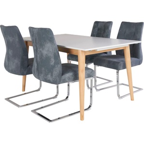 Essgruppe HOMEXPERTS Odense Sitzmöbel-Sets Gr. B/H: 47 cm x 95,9 cm, Microfaser, Tischbreite 150 + Extraplatten zum Tisch, blau (blau, weiß) Essgruppen mit ausziehbarem Tisch