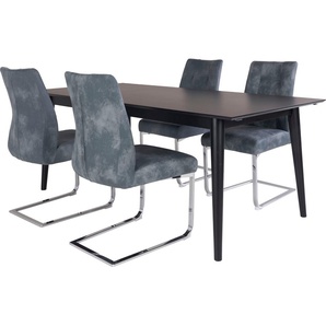 Essgruppe HOMEXPERTS Odense Sitzmöbel-Sets Gr. B/H: 47 cm x 95,9 cm, Microfaser, Tischbreite 195 + Extraplatten zum Tisch, blau (blau, schwarz) Essgruppen mit ausziehbarem Tisch