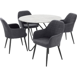 Essgruppe INOSIGN JonasMara, weiß (weiß, anthrazit), Samtvelours, Sitzmöbel-Sets, runder Tisch in Marmoroptik