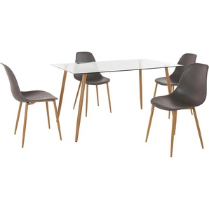 Essgruppe INOSIGN Miller Sitzmöbel-Sets Gr. B: 140 cm, Tisch 140 cm, grau (anthrazit) Essgruppen Sitzmöbel-Sets Eckiger Glastisch mit 4 Stühlen (Kunststoffschale)