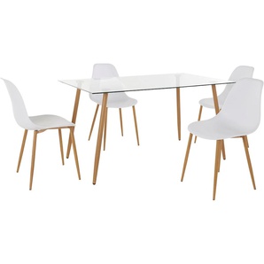 Essgruppe INOSIGN Miller Sitzmöbel-Sets Gr. B: 140 cm, Tisch 140 cm, weiß Essgruppen Eckiger Glastisch mit 4 Stühlen (Kunststoffschale)