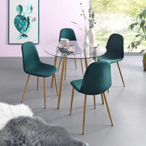 Essgruppe INOSIGN Miller Sitzmöbel-Sets Gr. Tisch rund, grün (dunkelgrün) Essgruppen Glastisch mit 4 Stühlen (Webstoff)