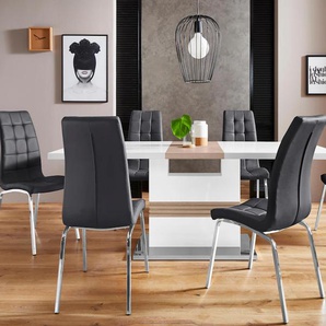 Essgruppe INOSIGN Perez/Lila Sitzmöbel-Sets schwarz-weiß (weiß hochglanz, schwarz) Essgruppen mit 4 Stühlen, Tisch ausziehbar, Breite 160-200 cm