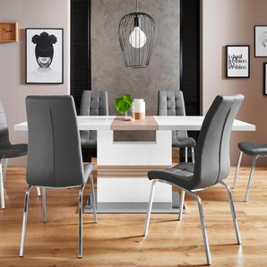 Essgruppe INOSIGN Perez/Lila Sitzmöbel-Sets weiß (weiß hochglanz, grau) Essgruppen mit 4 Stühlen, Tisch ausziehbar, Breite 160-200 cm