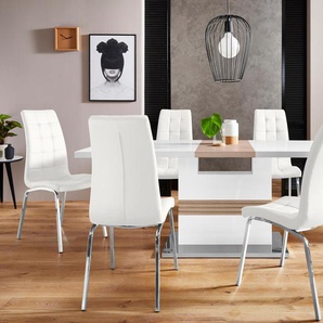 Essgruppe INOSIGN Perez/Lila Sitzmöbel-Sets weiß (weiß hochglanz, weiß) Essgruppen mit 4 Stühlen, Tisch ausziehbar, Breite 160-200 cm