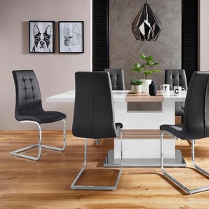 Essgruppe INOSIGN Perez/Lola Sitzmöbel-Sets schwarz-weiß (weiß hochglanz, schwarz) Essgruppen mit 4 Stühlen, Tisch ausziehbar, Breite 160-200 cm