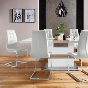 Essgruppe INOSIGN Perez/Lola Sitzmöbel-Sets weiß (weiß hochglanz, grau) Essgruppen mit 4 Stühlen, Tisch ausziehbar, Breite 160-200 cm