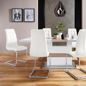 Essgruppe INOSIGN Perez/Lola Sitzmöbel-Sets weiß (weiß hochglanz, weiß) Essgruppen mit 4 Stühlen, Tisch ausziehbar, Breite 160-200 cm