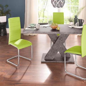 Essgruppe INOSIGN Sitzmöbel-Sets grün (zement, optik, grün) Essgruppen mit 4 Stühlen und Tisch in Zement-Optik