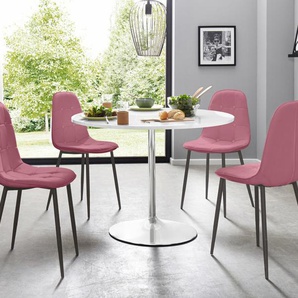 Essgruppe INOSIGN Sitzmöbel-Sets rosa (weiß, rosa) Essgruppen mit rundem Tisch in weiß Hochglanz