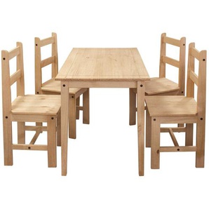 Essgruppe Kiefern Holz, für 4 Personen, bestehend aus 1 Tisch und 4 Stühlen - Sitzgruppe, Tischgruppe, Essgarnitur