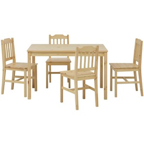 Essgruppe Kiefern Holz, für 4 Personen, bestehend aus 1 Tisch und 4 Stühlen - Sitzgruppe, Tischgruppe, Essgarnitur