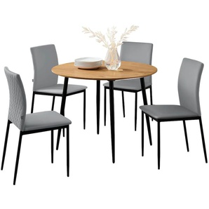 Essgruppe LEONIQUE Pavia + Eadwine Sitzmöbel-Sets Gr. Kunstleder, Esstisch mit eichefarbener Tischplatte, grau (grau eichefarben) Essgruppen