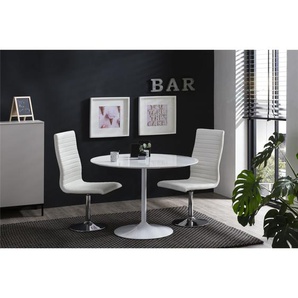 Essgruppe Ø 110 cm, für 4 Personen, Tisch MDF und Metall, Stühle Weiß - Sitzgruppe, Tischgruppe, Essgarnitur