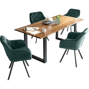 Essgruppe SALESFEVER Sitzmöbel-Sets Gr. Samt, 180-90 + Drehfunktion, grün (cognac, tannengrün, schwarz, schwarz) Essgruppen