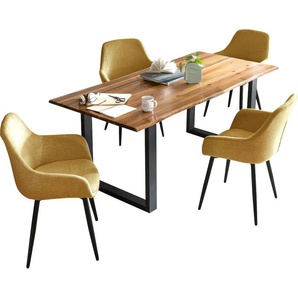 Essgruppe SALESFEVER Sitzmöbel-Sets Gr. Strukturstoff, 160-85, cognac, gelb, schwarz, schwarz Essgruppen