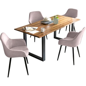 Essgruppe SALESFEVER Sitzmöbel-Sets Gr. Strukturstoff, 160-85, rosa (cognac, rose, schwarz, schwarz) Essgruppen