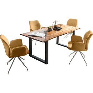 Essgruppe SALESFEVER Sitzmöbel-Sets Gr. Strukturstoff, 160-85 + Drehfunktion, cognac, schwarz, gelb, silber, silber Essgruppen
