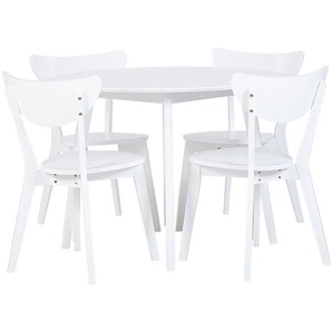 Eßgruppe Set Tisch 4 Stühle Weiß MDF-Platte / Gummibaumholz Eßzimmer Wohnzimmer Modern Country Landhausstil