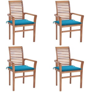 Essstühle 4 Stk. mit Blauen Kissen Massivholz Teak