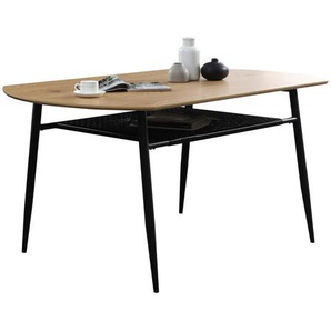 Esstisch 160x90 cm, mit Ablagefläche aus Metall und Polyrattan - Tisch, Holztisch, Esszimmertisch