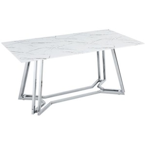 Esstisch 160x90 cm, Tischplatte in Marmoroptik, Gestell Chrom - Tisch, Esszimmertisch