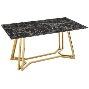 Esstisch 160x90 cm, Tischplatte in Marmoroptik, Gestell goldfarbenes Chrom - Tisch, Esszimmertisch