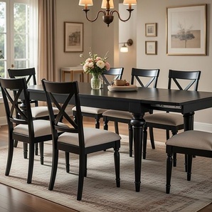 Esstisch 182 x 76 x 90cm mit Kopfauszug einseitig Schwarz/Schwarz